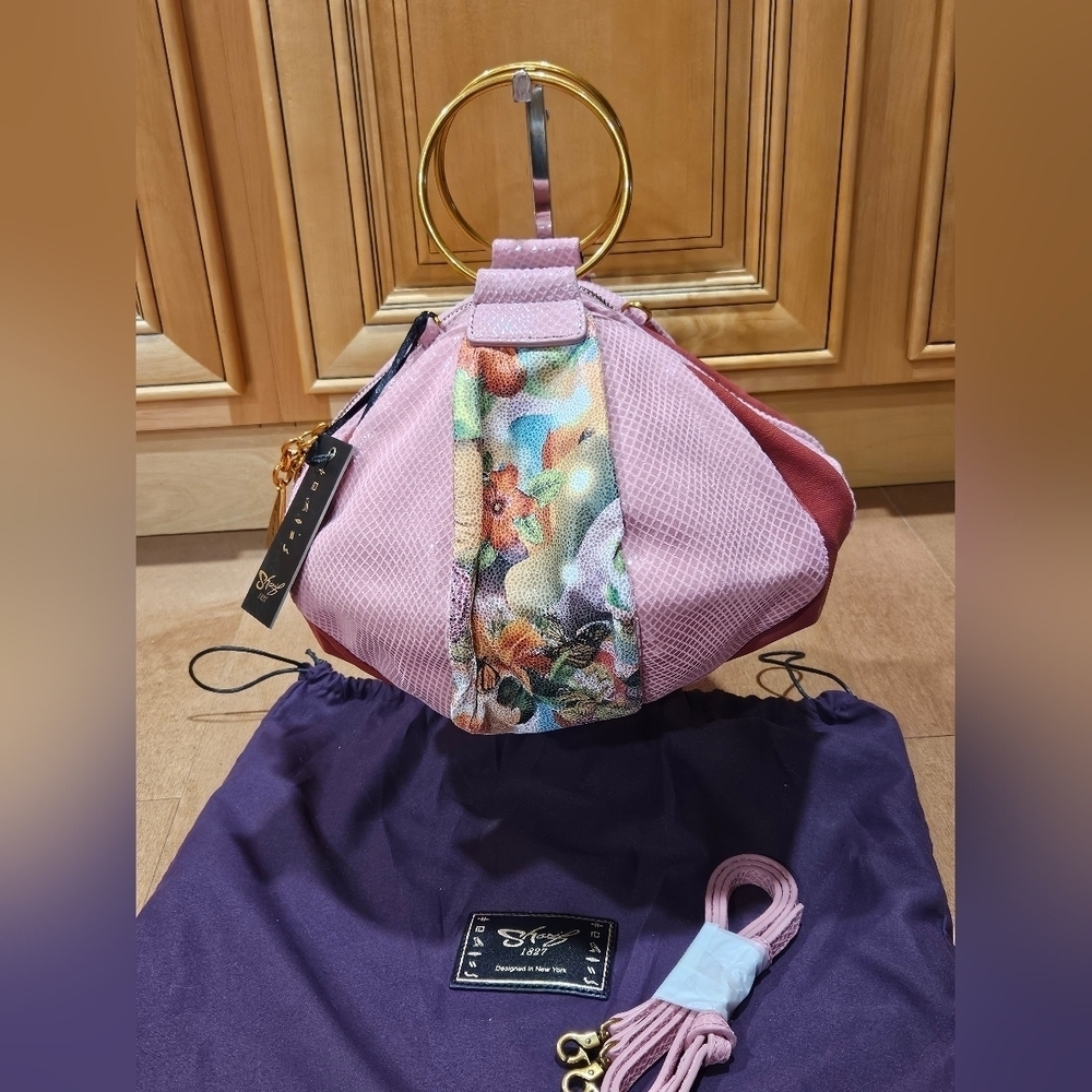NWT Sharif Legacy Sculpted Balloon Leather Crossbody Bag & Wristlet Pink Floral